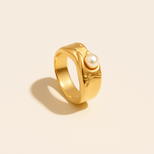 Golden Lava Pearl Ring